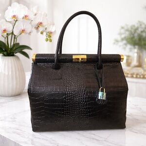 Persaman Anais Black Embossed Crocodile Satchel & Shoulder Bag New In Packaging
